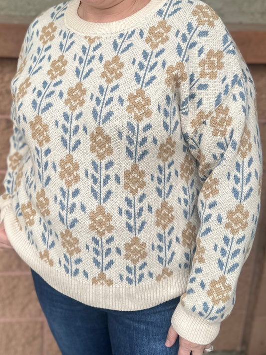 Mocha Floral Knit Sweater