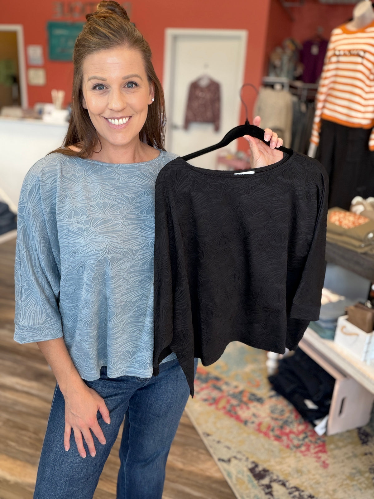 Jacquard Knit Dolman 3/4 Sleeve