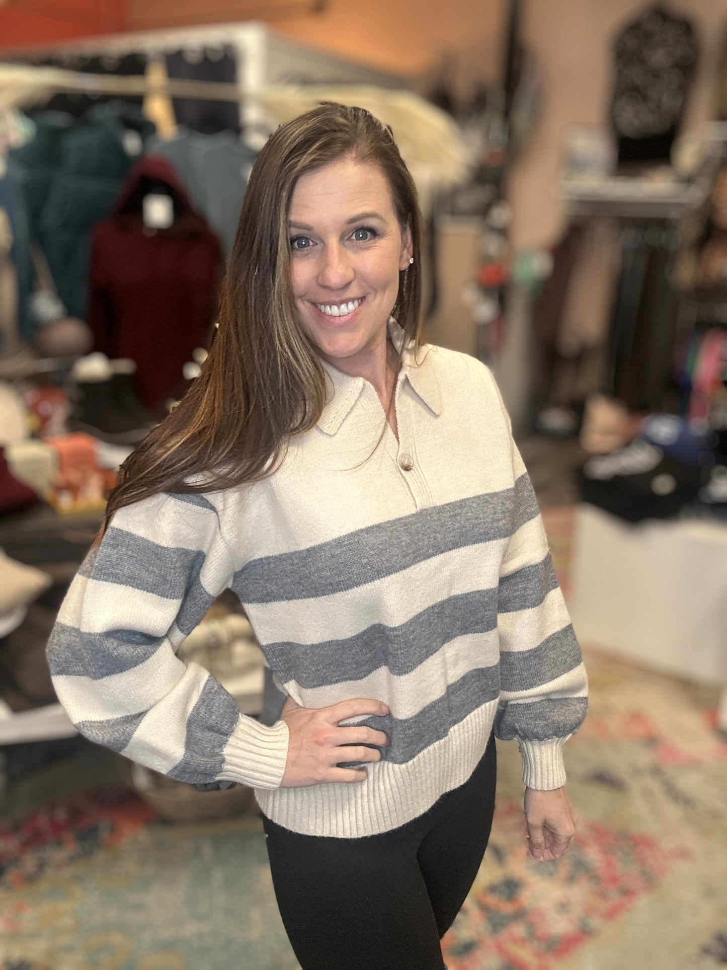 Grey Striped Collar Sweater