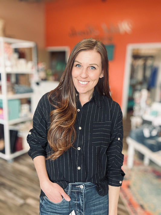 Linen Pinstriped Button Up