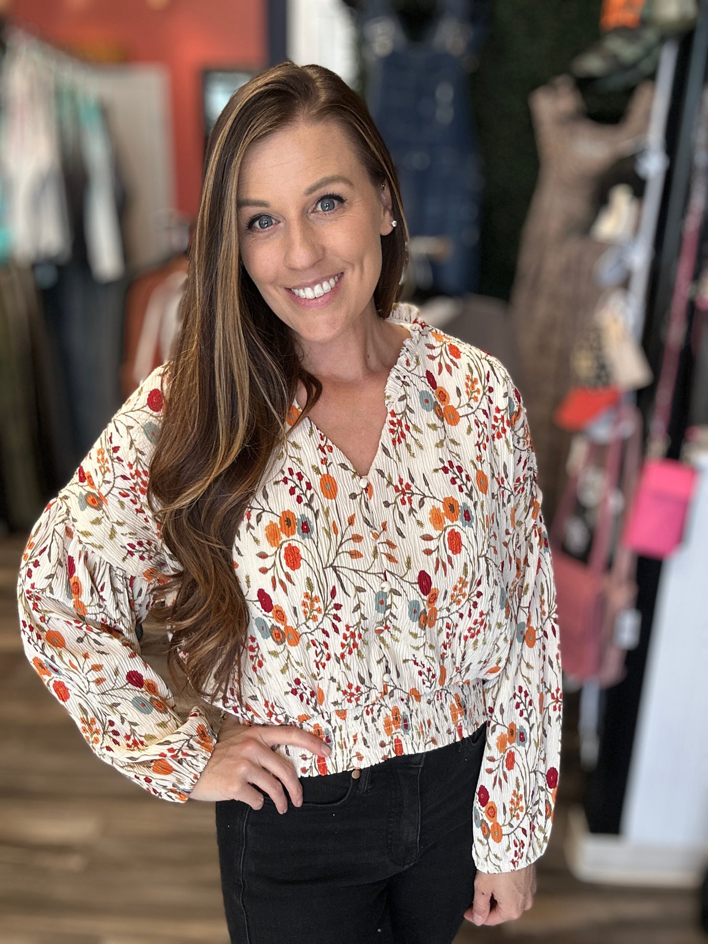 Fall Floral Cropped Long Sleeve