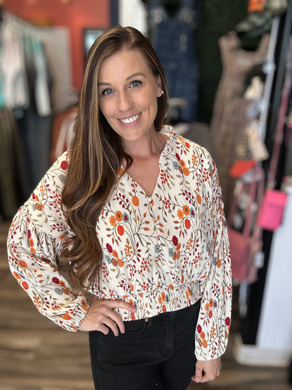 Fall Floral Cropped Long Sleeve