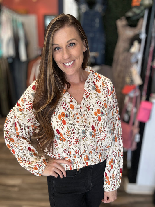 Fall Floral Cropped Long Sleeve