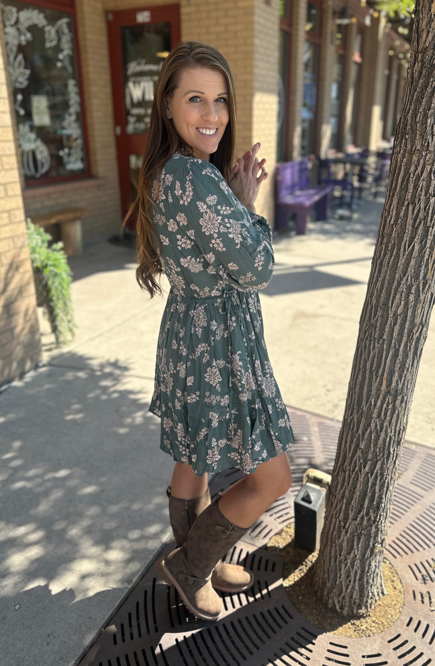 Floral Ruffle Mini Dress Long Sleeve