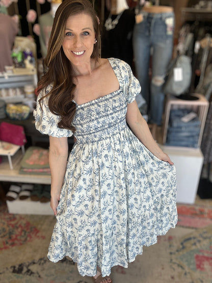 Blue Floral Midi Dress