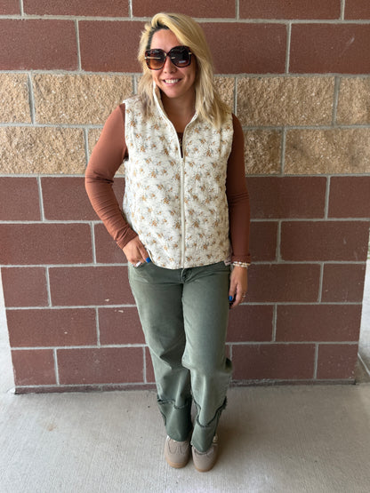 Ivory Floral Puff Vest