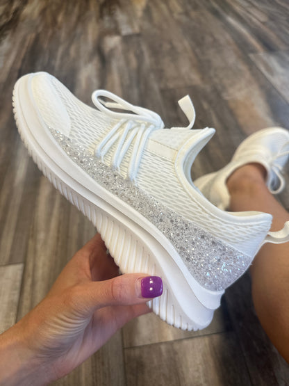 Hey Girl White Glitter Sneakers