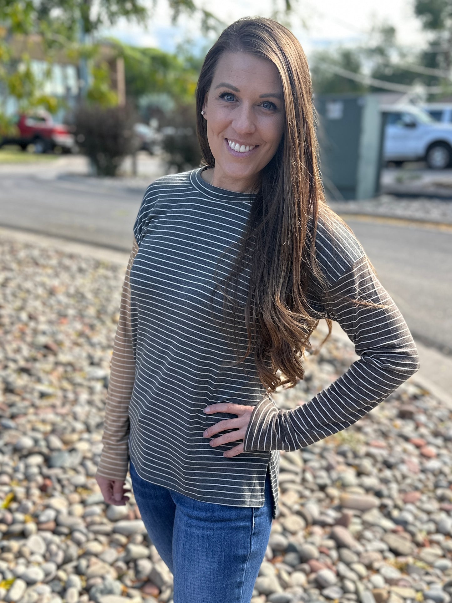 Striped Colorblock Crew Neck
