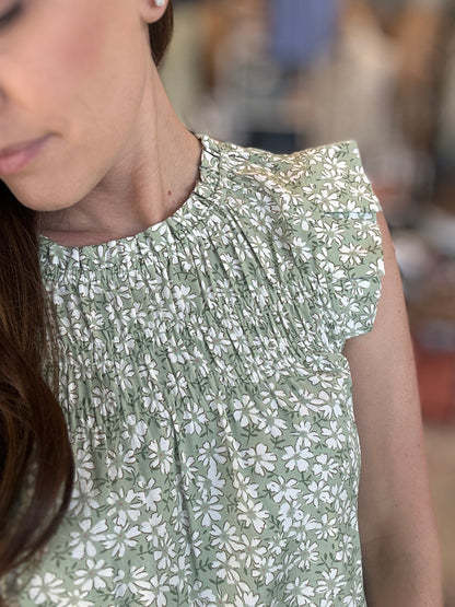 Floral Smocked Ruffle Cap Sleeve