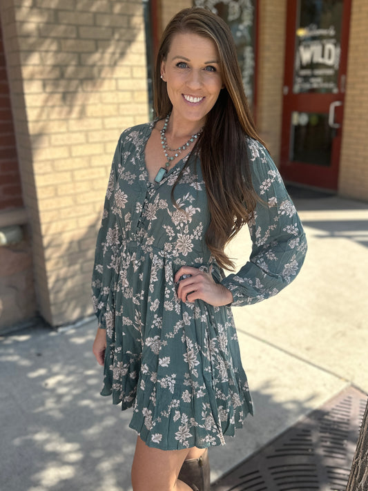 Floral Ruffle Mini Dress Long Sleeve