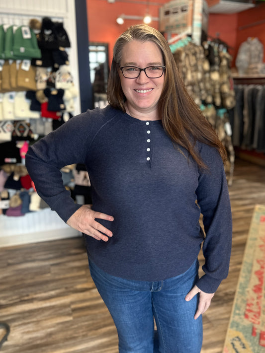 Navy Knit Long Sleeve with Button Detail