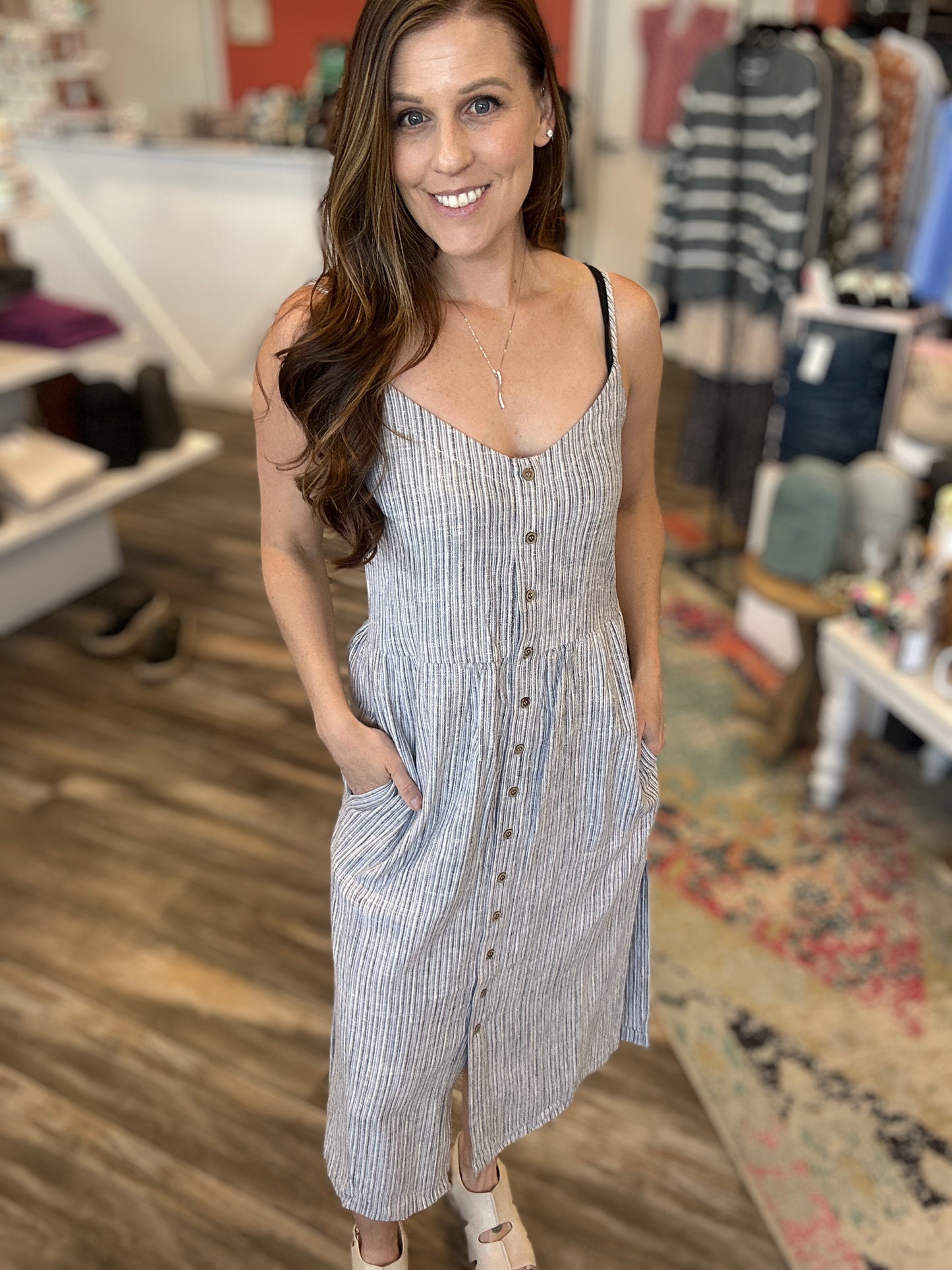 Slate Striped Midi Dress