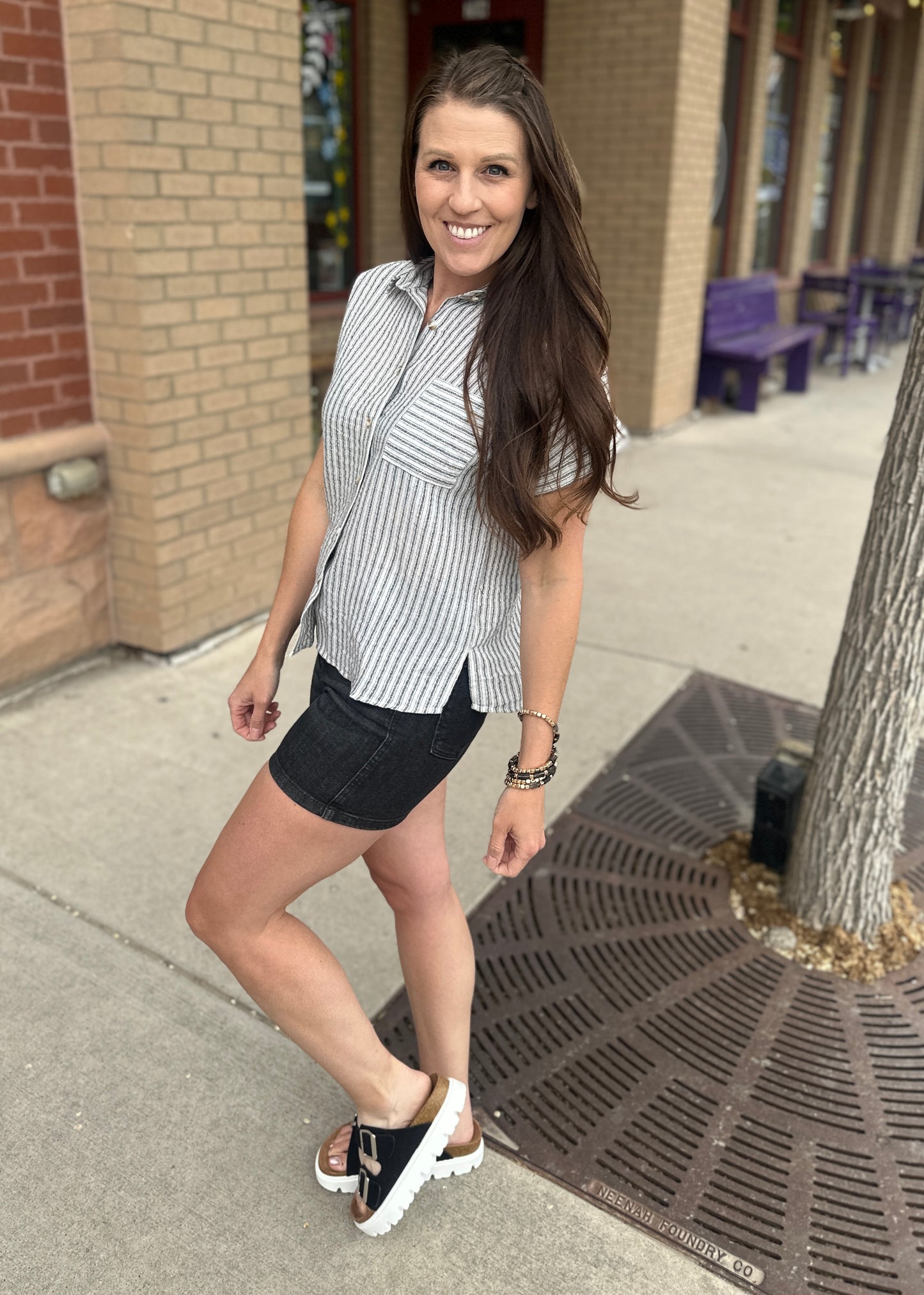 Linen Striped Short Sleeve