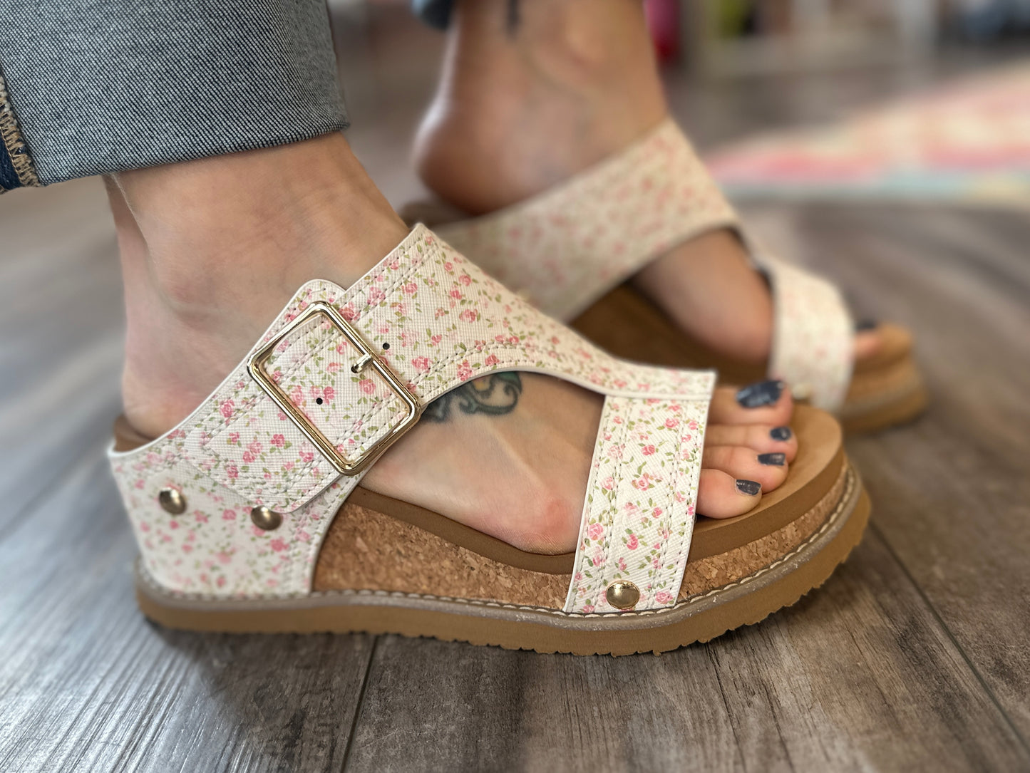 Noah Pink Floral Wedge