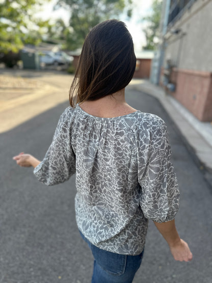 Flower Print Pintuck Blouse