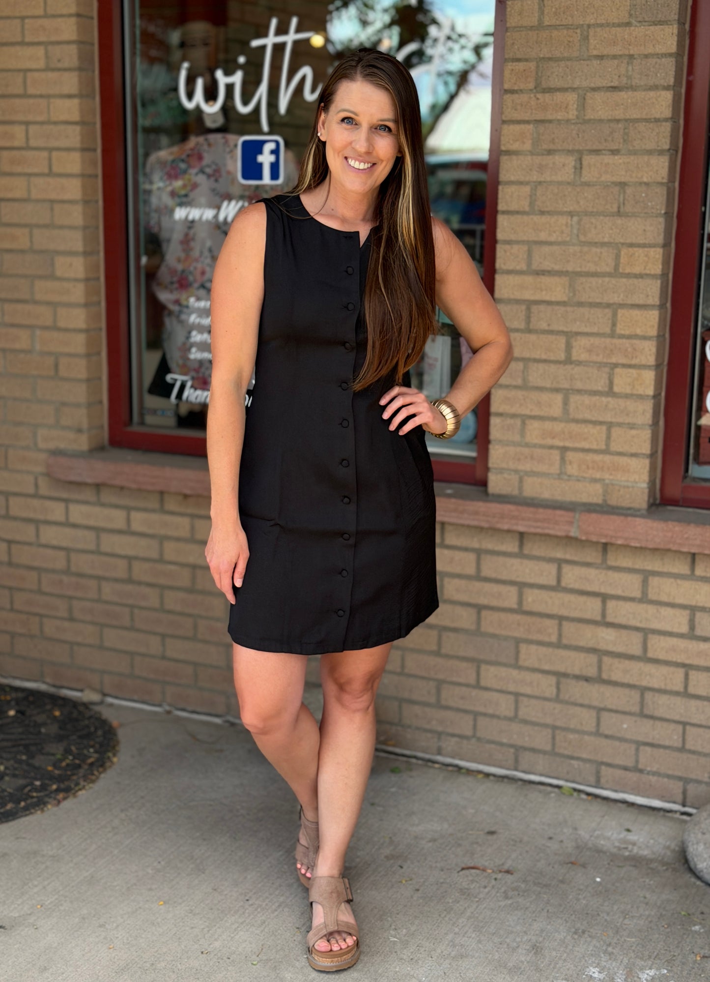 Black Button Mini Dress
