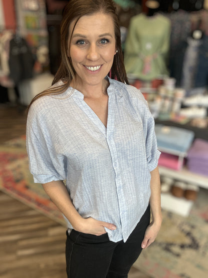 Light Blue Relaxed Linen Blouse