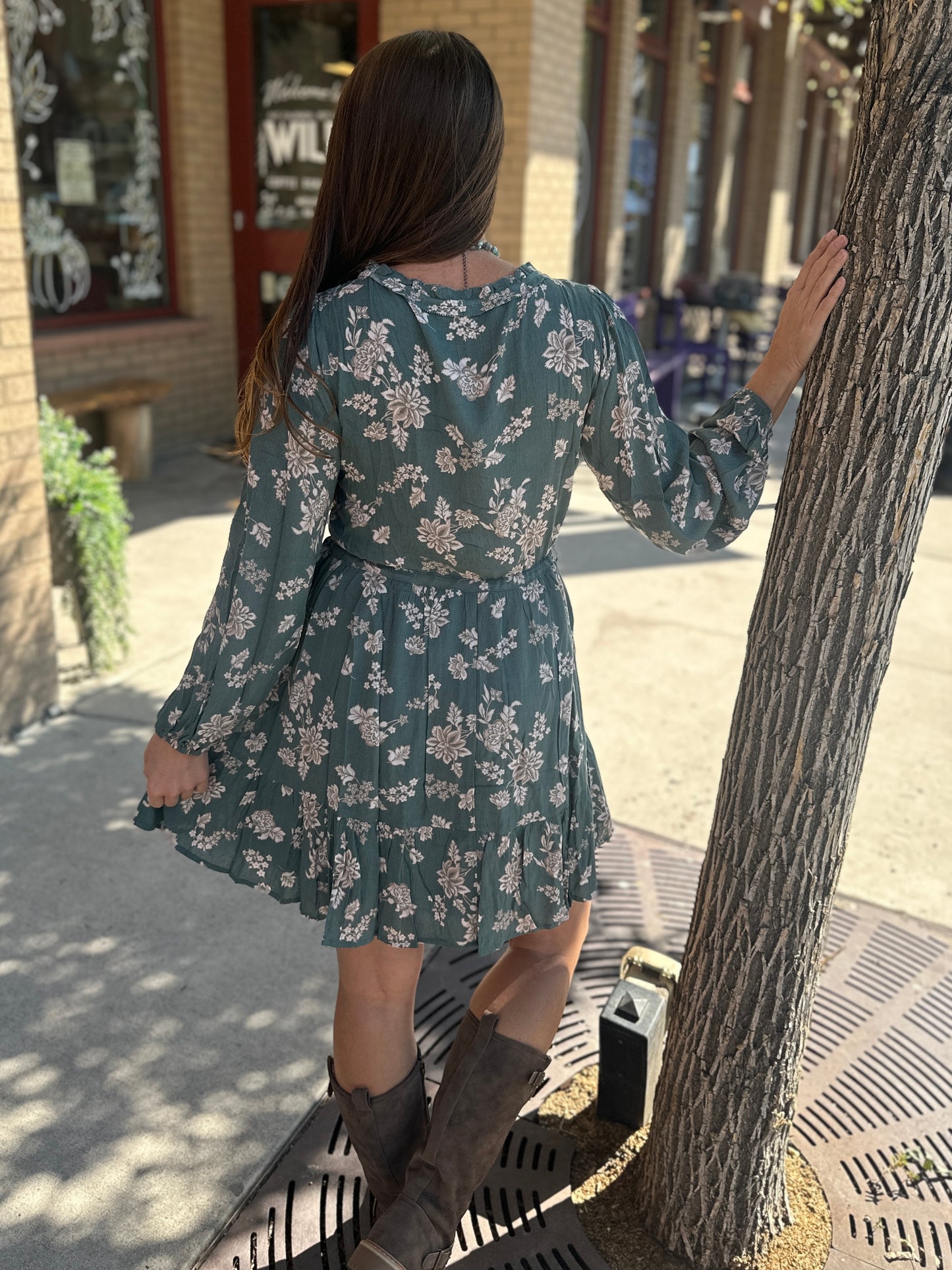 Floral Ruffle Mini Dress Long Sleeve