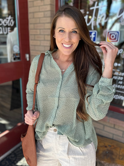 Sheer Sage Long Sleeve Blouse