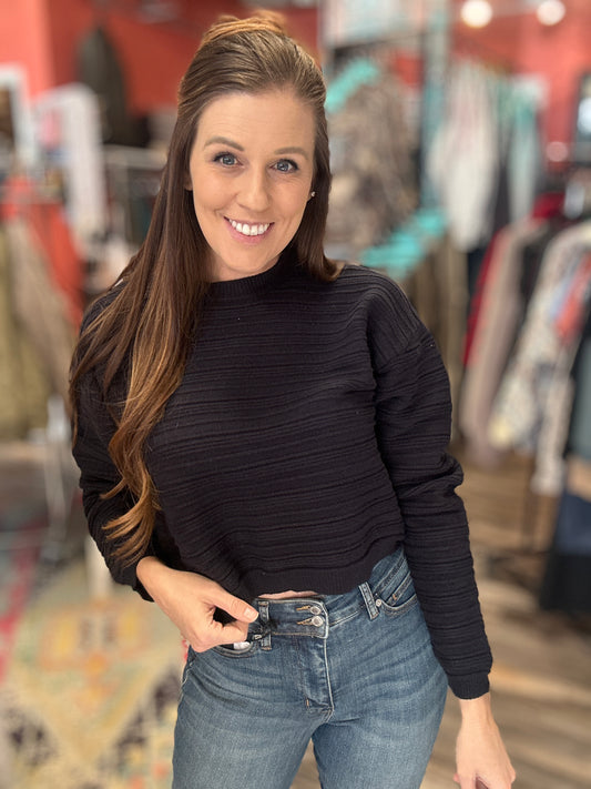 Navy Ribbed Cropped Sweater