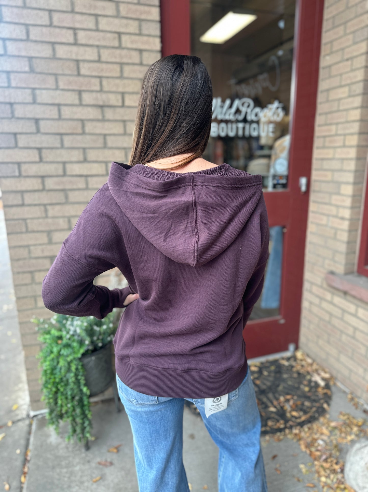Dark Plum Half Snap Button Pullover