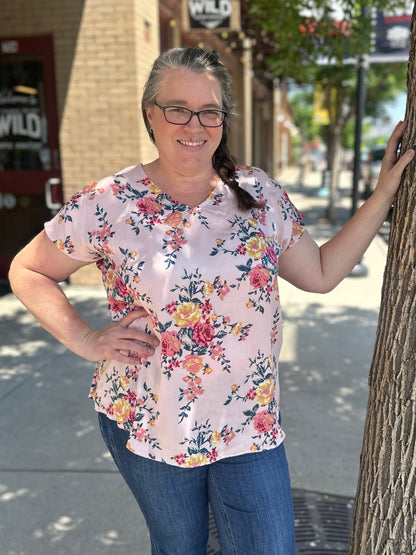 V-Neck Blush Floral Blouse