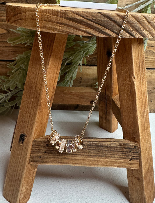 Pearl + Crystal Gold Ring Necklace