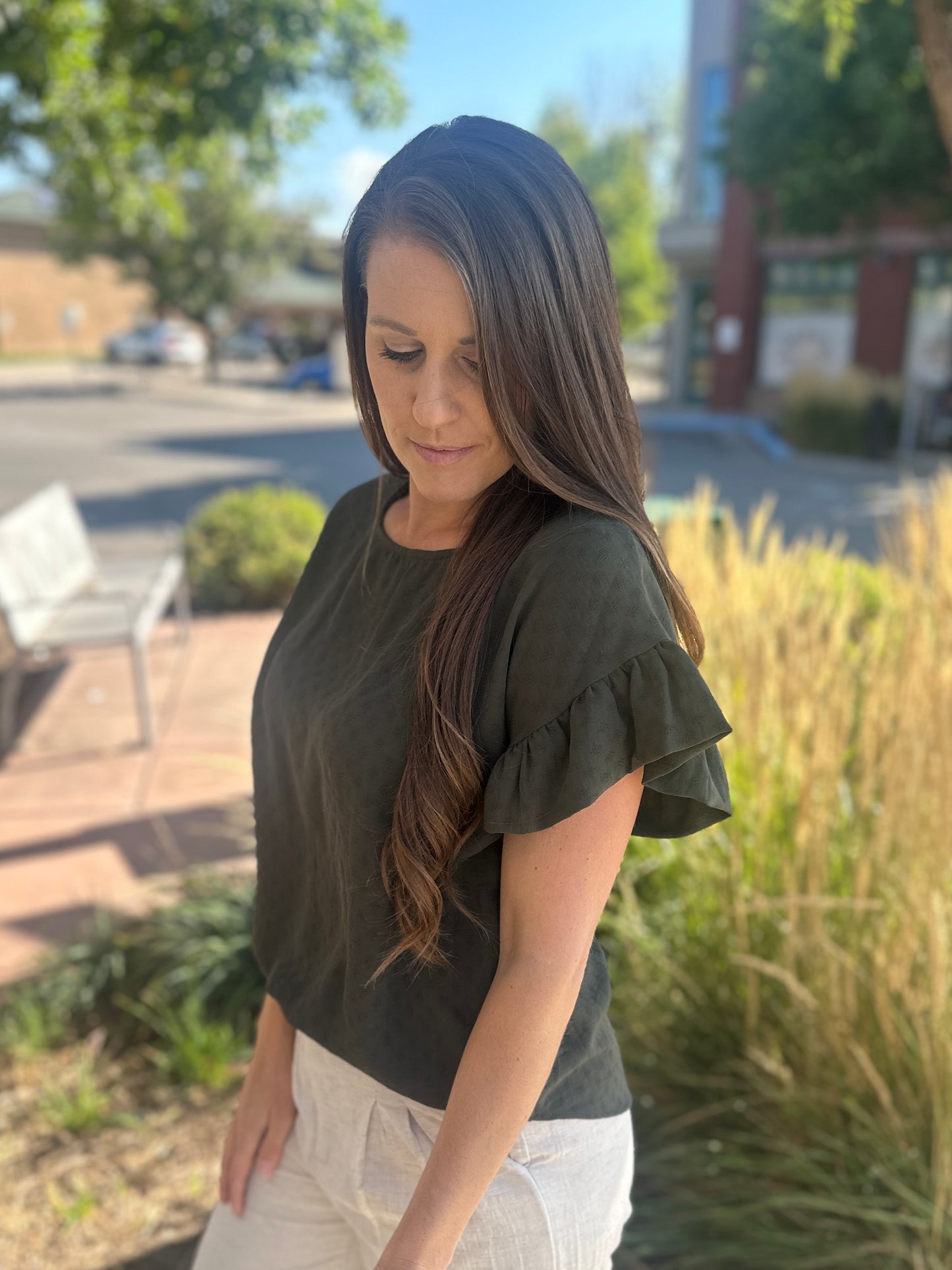Solid Ruffle Short Sleeve