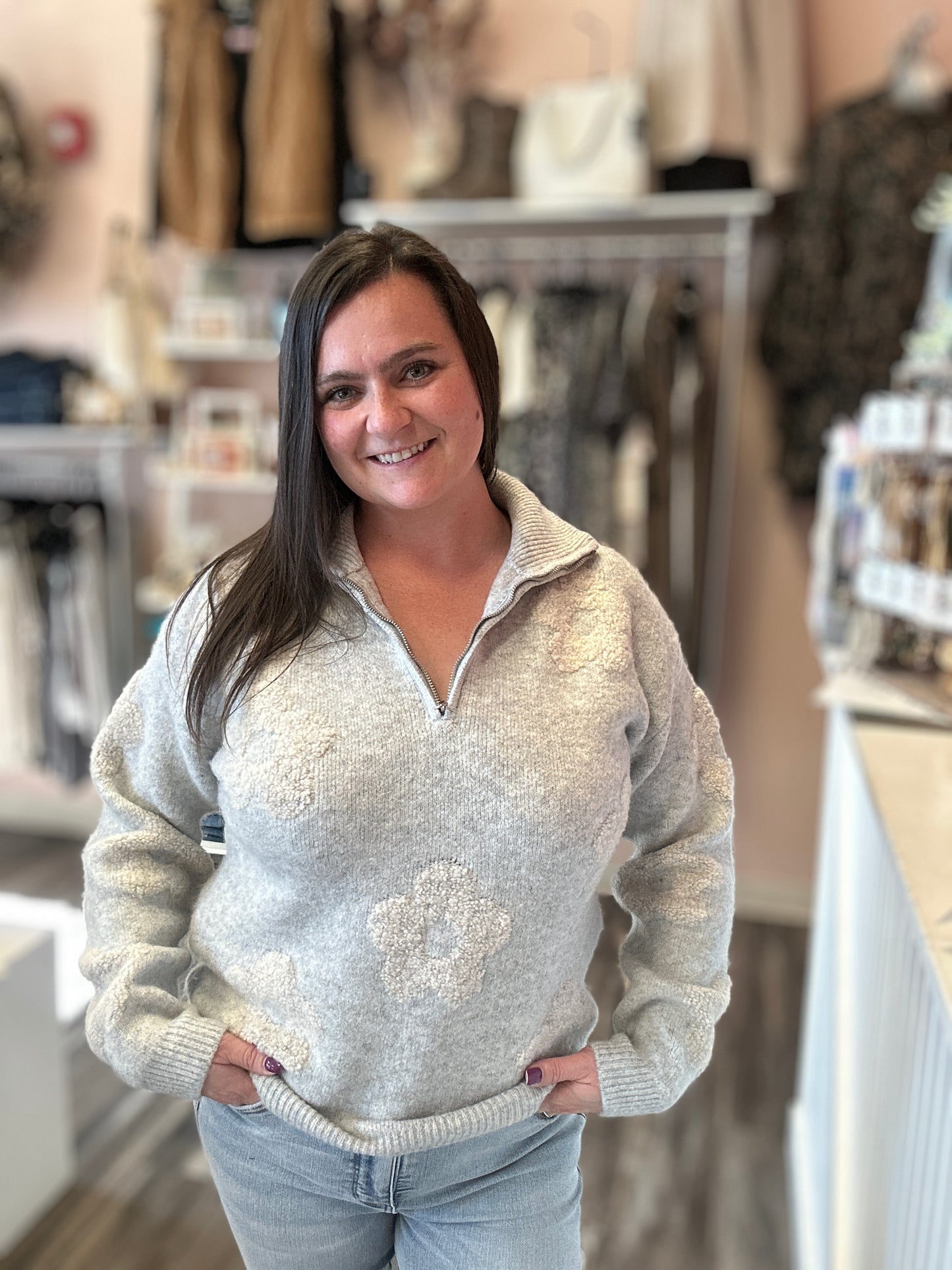 Floral Half Zip Sweater