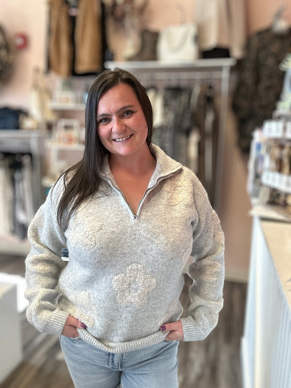 Floral Half Zip Sweater