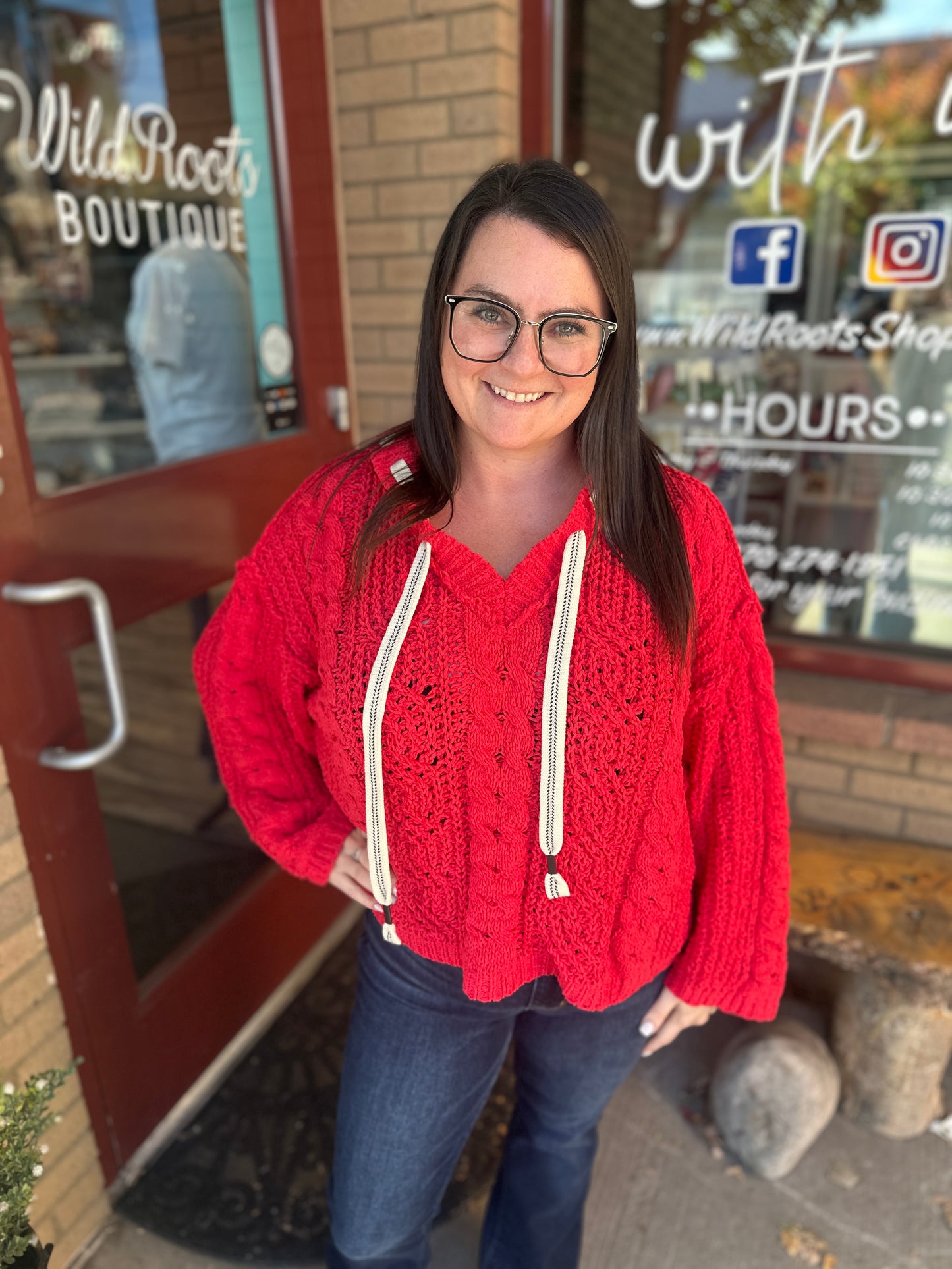 Cherry Red Hooded Sweater