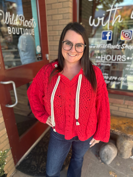 Cherry Red Hooded Sweater