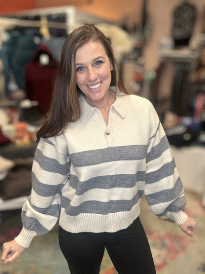 Grey Striped Collar Sweater