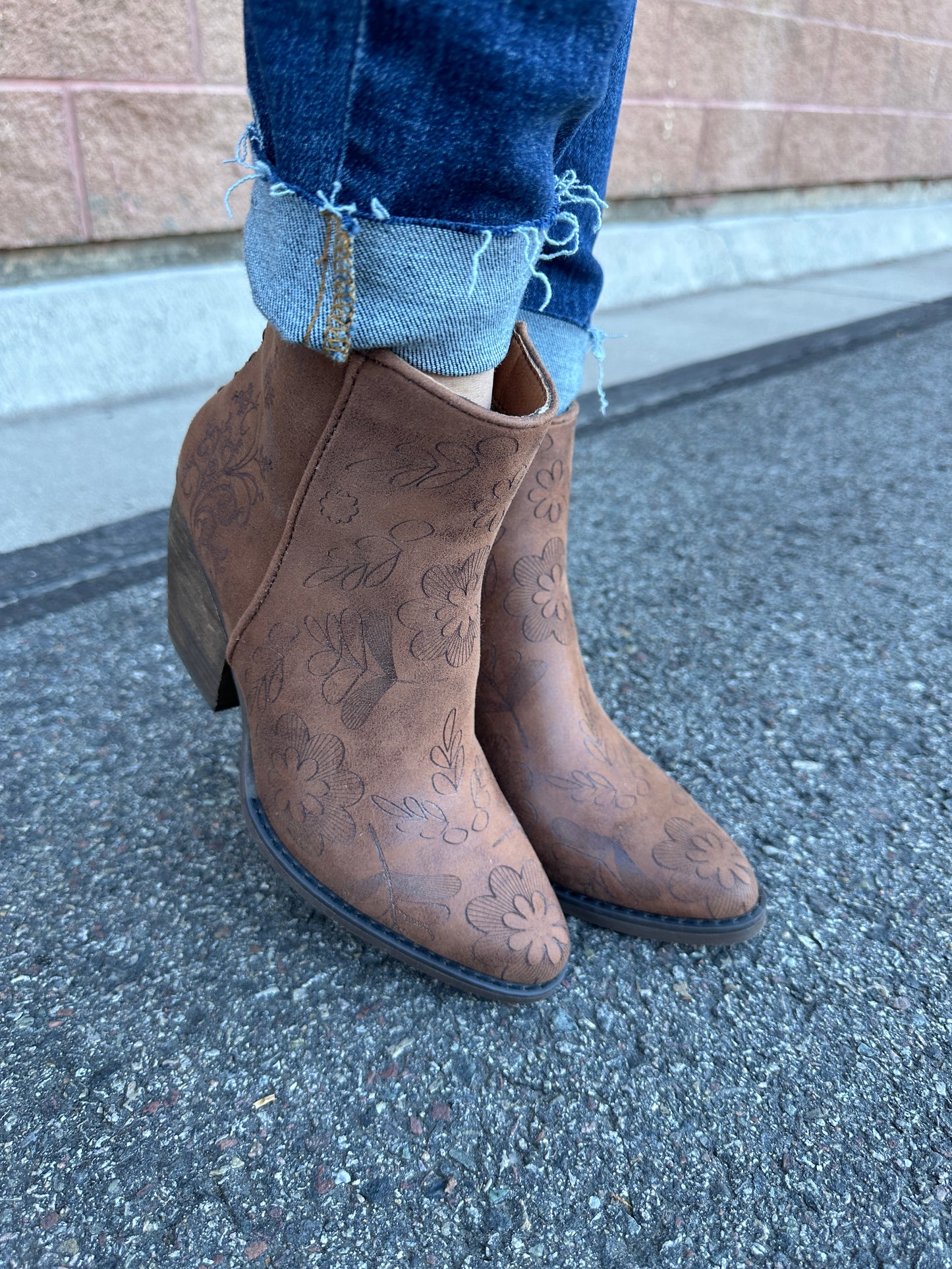 Tan Floral "Sophia" Bootie