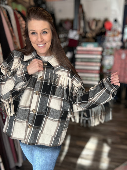 Wool Fringe Plaid Jacket