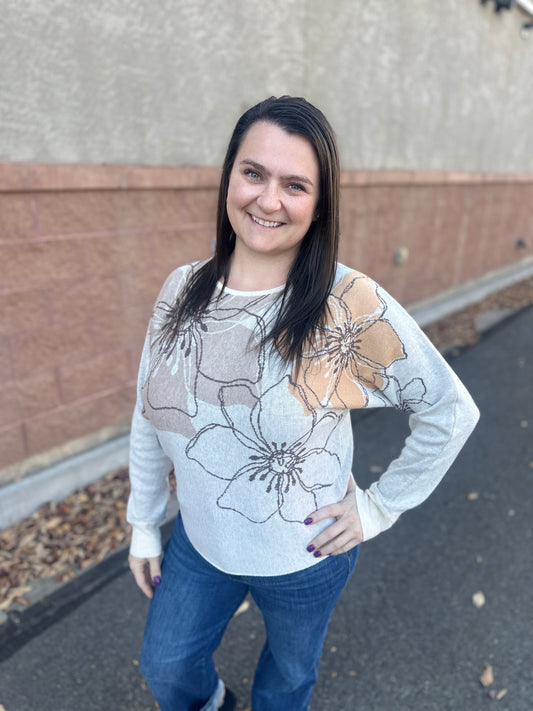 Taupe Floral Jacquard Dolman