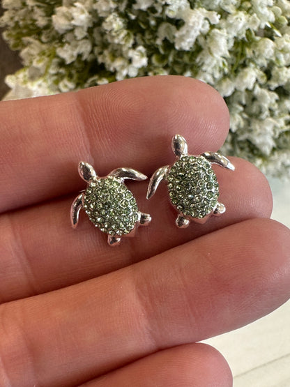 Mint Crystal Turtle Earrings