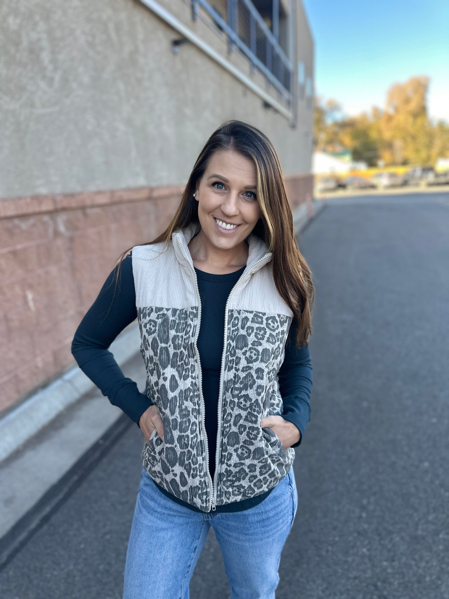 Leopard Corduroy Puffer Vest