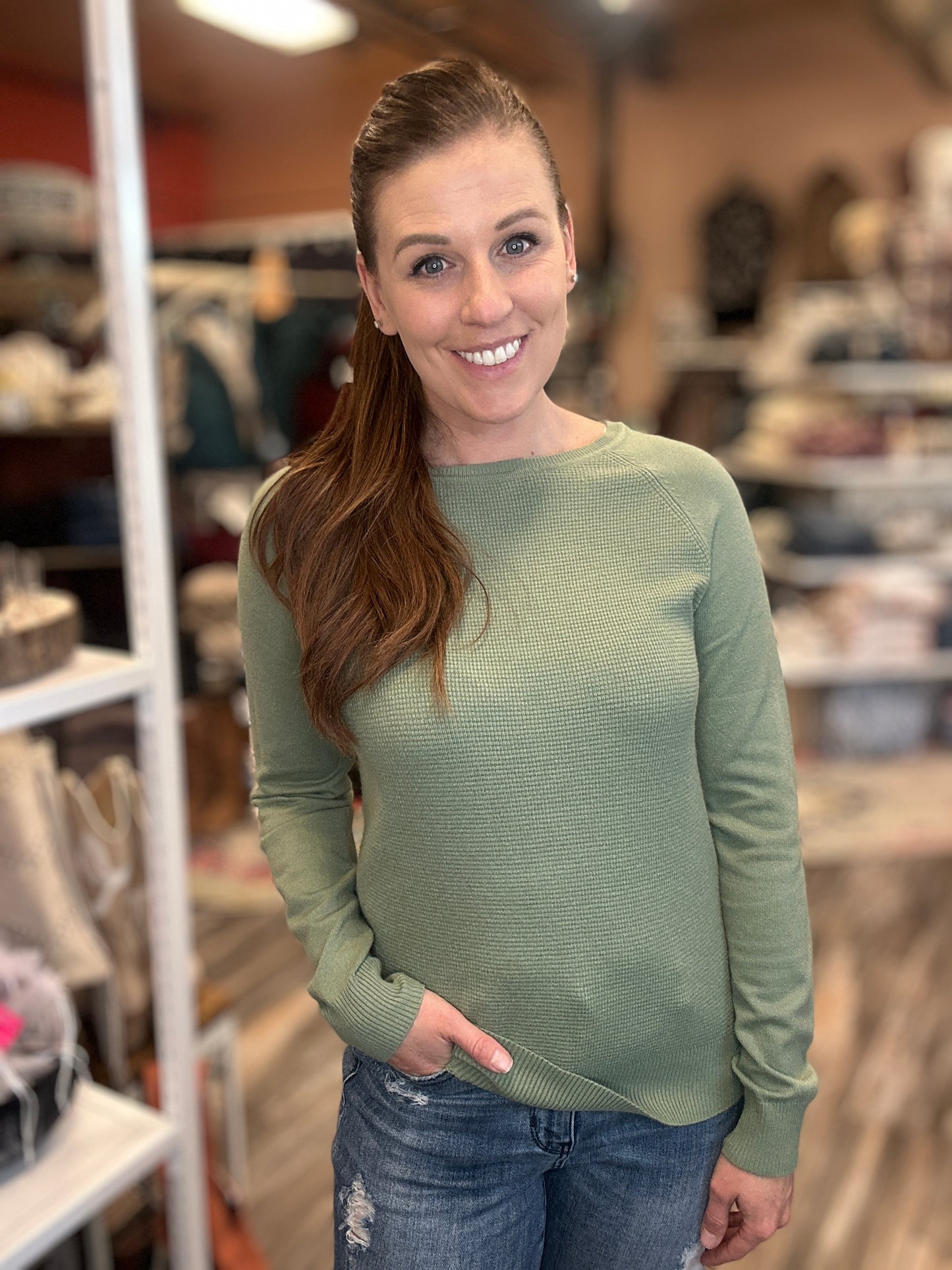 Sage Waffle Knit Pullover