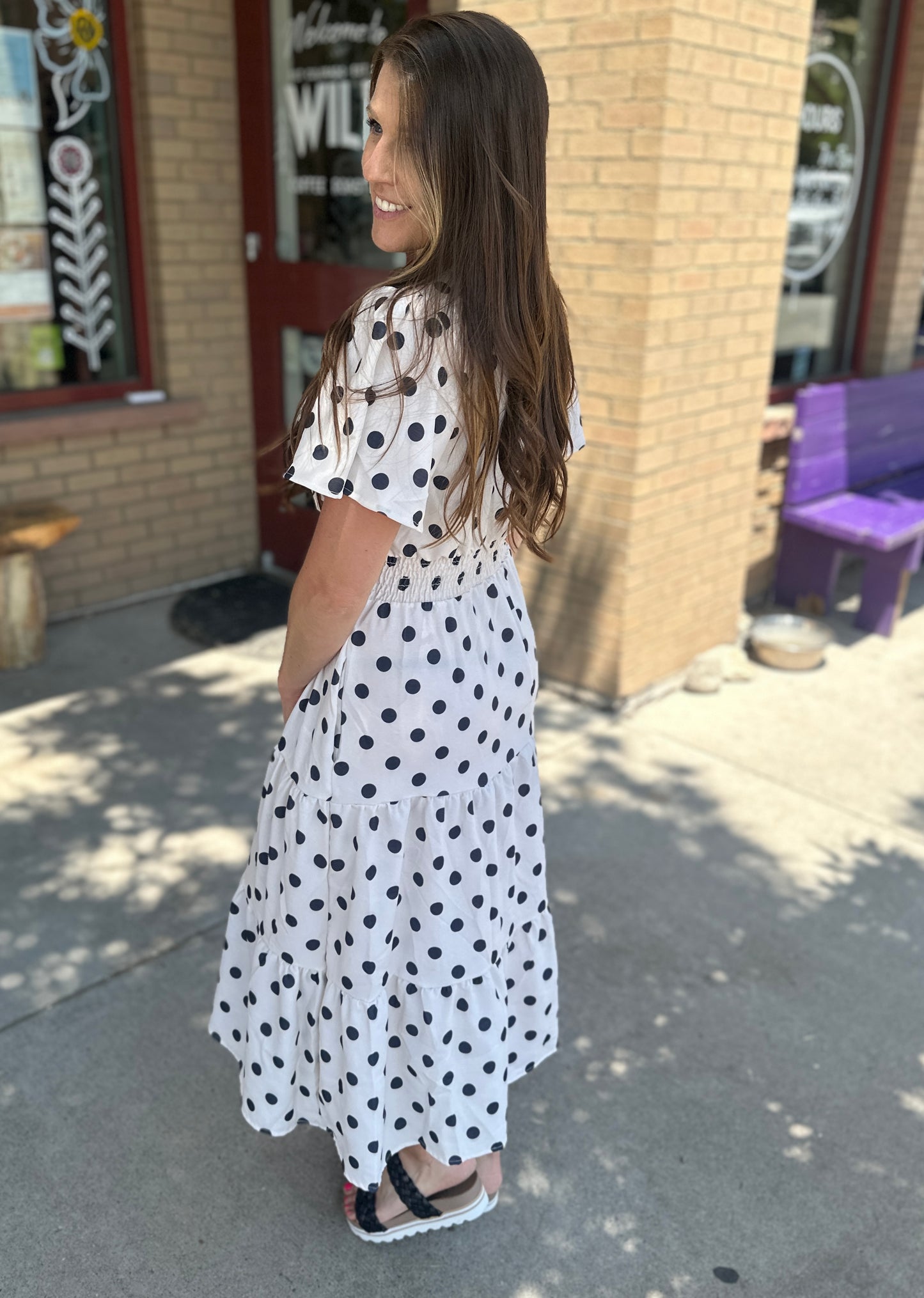 Polkadot Smocked Waist Tiered Maxi Dress