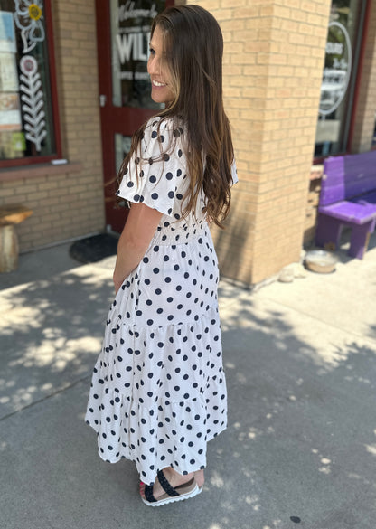 Polkadot Smocked Waist Tiered Maxi Dress