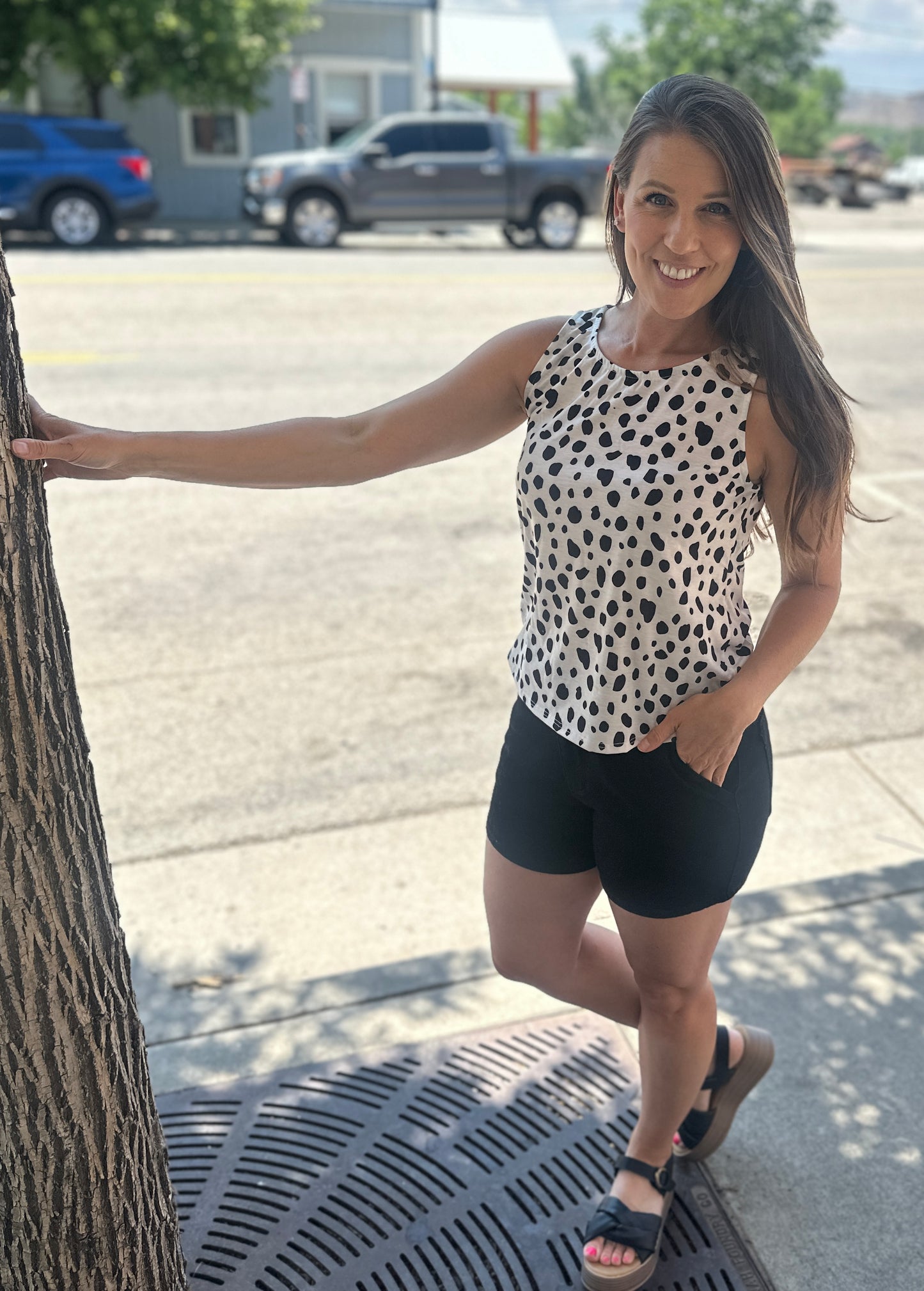 Polka Dot Sleeveless Knit Top