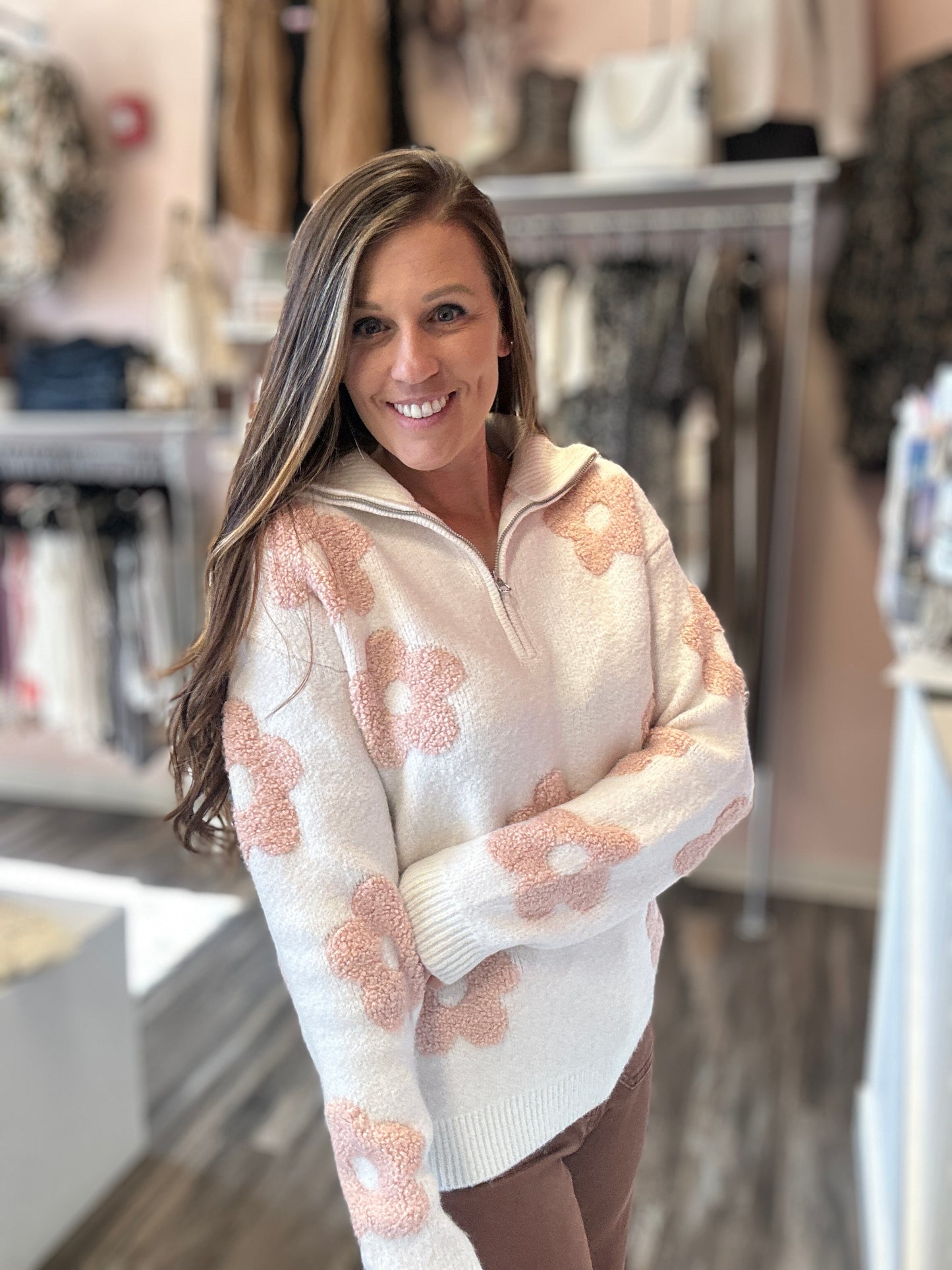 Floral Half Zip Sweater