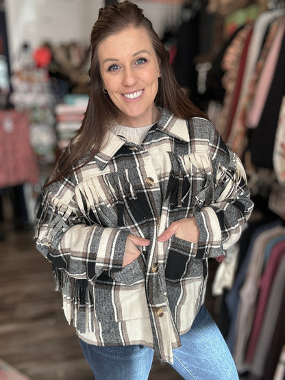 Wool Fringe Plaid Jacket