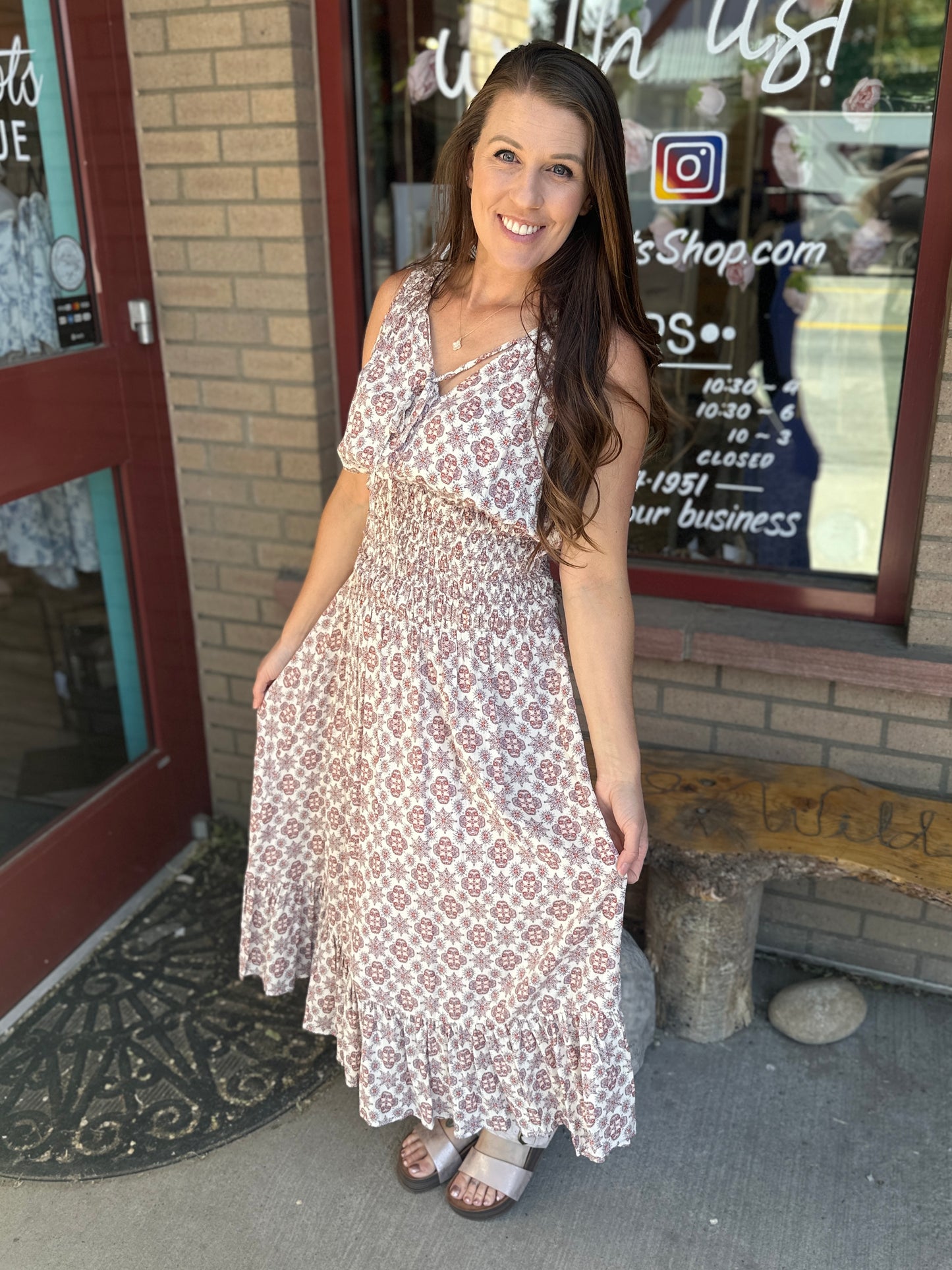 Shirred Frill Maxi Dress