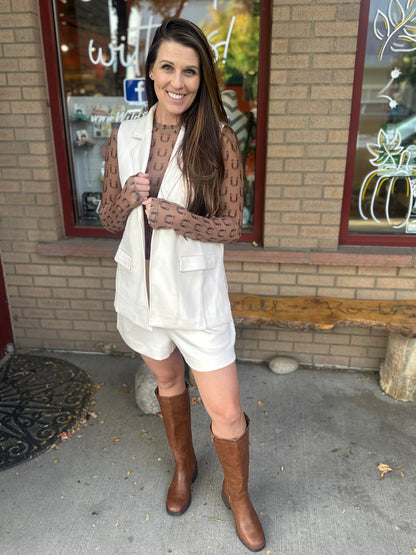 Ivory Open Front Vest