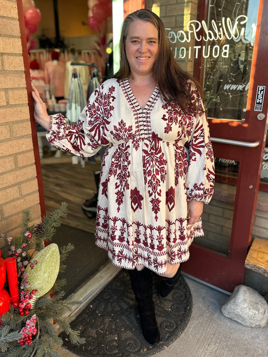 Burgundy Floral Midi Dress