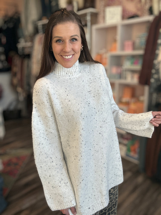 Yarn Knit Speckled Turtleneck Sweater