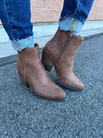 Tan Floral "Sophia" Bootie