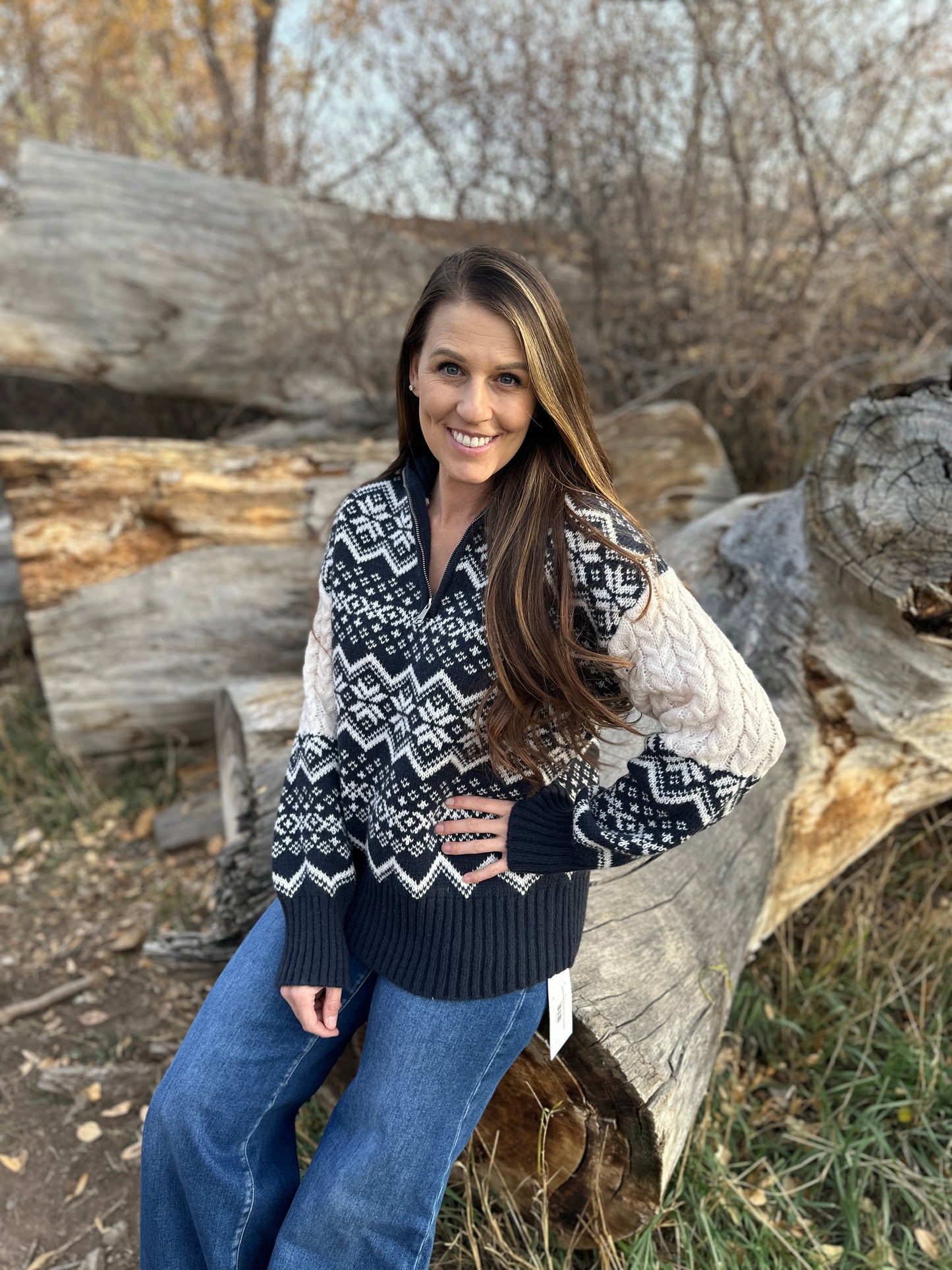 Jacquard Half Zip Sweater